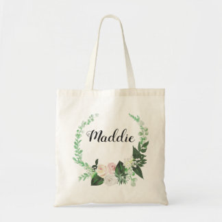 Waterverf Bloemen Groene Krans Bruidsmeisje Canvas Tote Bag