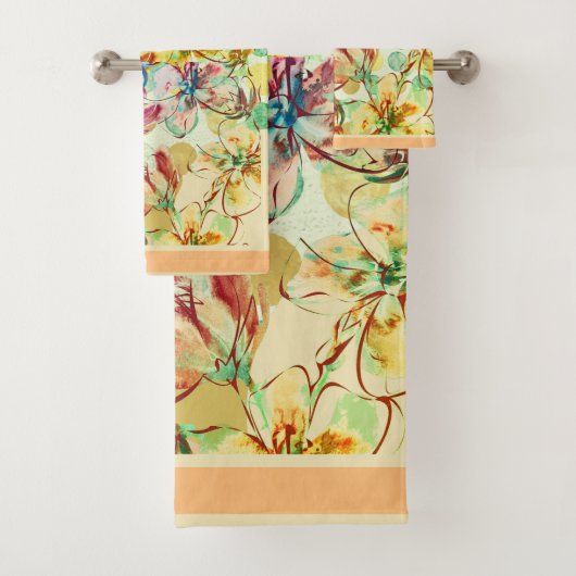Waterverf bloemen groot met sierstrip bad handdoek (Insitu)