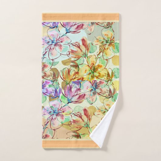Waterverf bloemen groot met sierstrip bad handdoek (Handdoek)