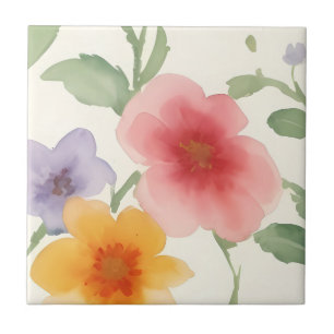 Waterverf Bloemen Grote Print Bloemen op Wit Tegeltje