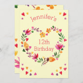 Waterverf Bloemen Hart Krans Meisje 12e Verjaardag Kaart (Voorkant / Achterkant)