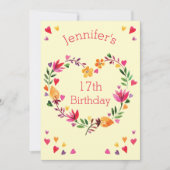 Waterverf Bloemen Hart Krans Meisje 17e Verjaardag Kaart (Voorkant)