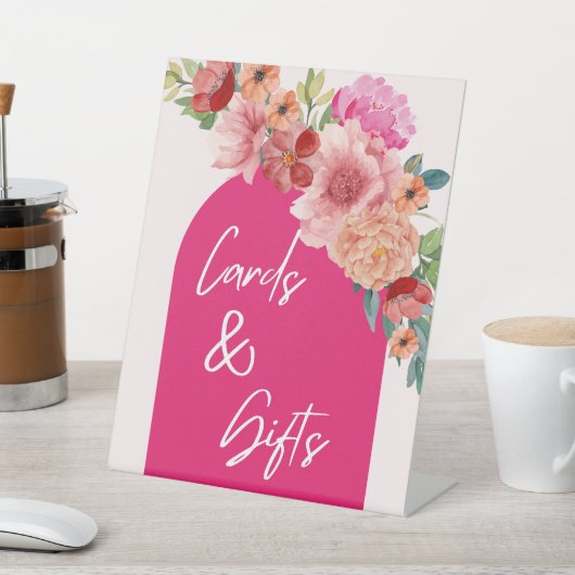 Waterverf Bloemen Helderroze vrijgezellenfeesten t Reclamebord Met Voetstuk (Insitu)