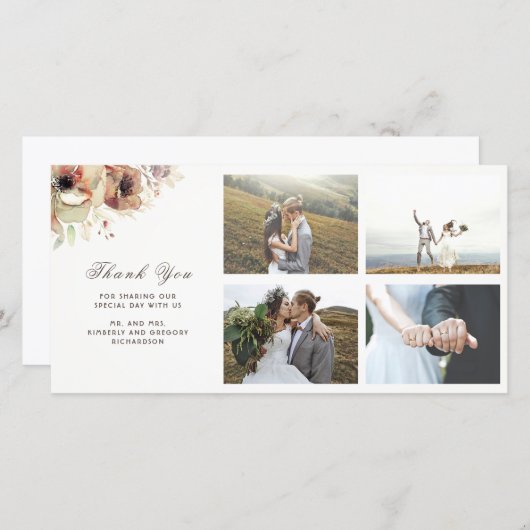 Waterverf Bloemen Herfst Bruiloft Bedankkaart (Voorkant / Achterkant)