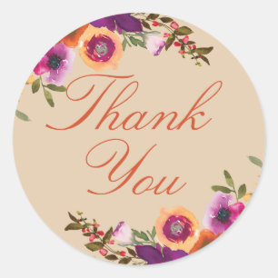 Waterverf Bloemen Herfst Dank u Ronde Sticker