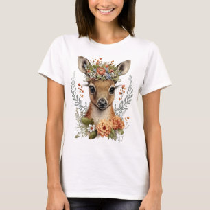 Waterverf Bloemen Herten Schattige T-shirt