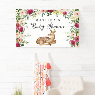 Waterverf Bloemen Herten Woodland baby shower Part Spandoek