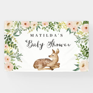 Waterverf Bloemen Herten Woodland baby shower Part Spandoek