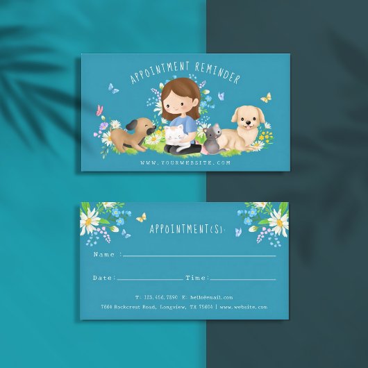 Waterverf Bloemen Hond & Kat Huisdier Care Service Afsprakenkaartje