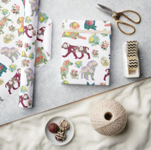  Waterverf bloemen & honden Patroon Cadeaupapier