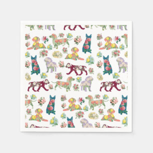  Waterverf bloemen & honden Patroon Servet