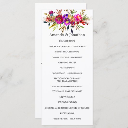 Waterverf Bloemen Huwelijksprogramma Programma (Voorkant / Achterkant)