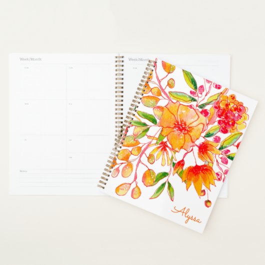 Waterverf bloemen in Oranje gepersonaliseerd Planner (Display)