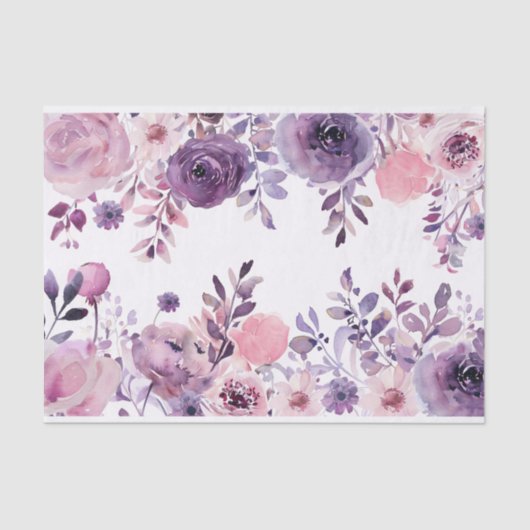 Waterverf Bloemen in Roze en Paarse Decoupage Tissuepapier (Voorkant)