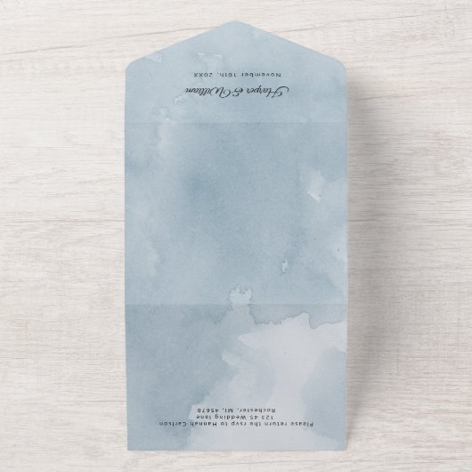 Waterverf bloemen indigo blue bruiloft all in one uitnodiging (Buitenkant)