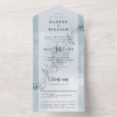 Waterverf bloemen indigo blue bruiloft all in one uitnodiging (Binnen)