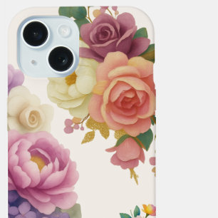 Waterverf Bloemen Ivoorkleurige iPhone15 Hoes iPhone 15 Hoesje