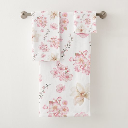Waterverf Bloemen Kersenbloesem Bloempatroon Bad Handdoek (Insitu)