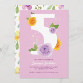 Waterverf Bloemen Kinder 5e Verjaardag Party Save The Date (Voorkant / Achterkant)