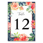 Waterverf Bloemen Koraal Navy Foliage Bruiloft Kaart (Achterkant)