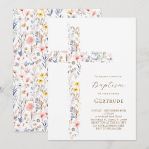 waterverf bloemen kruis Doop Uitnodiging