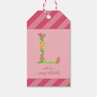 Waterverf Bloemen 'L' Monogram Favoriet Tag Cadeaulabel
