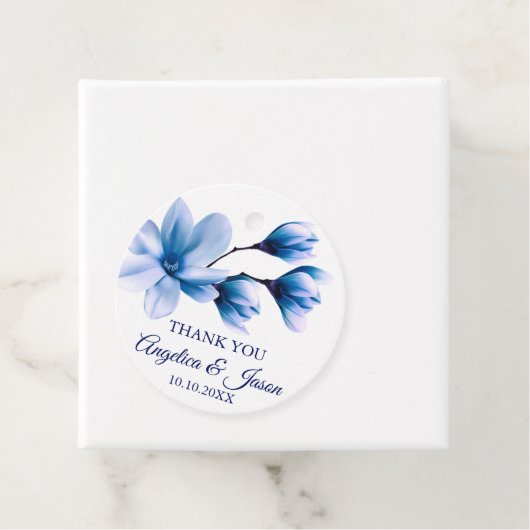 Waterverf Bloemen Licht Blauw Navy Wit Bruiloft Bedankjes Labels (In situ)