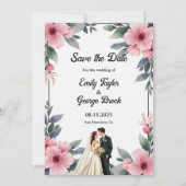 Waterverf Bloemen Lijst Bruid en bruidegom bruilof Save The Date (Voorkant)