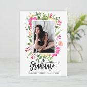 Waterverf Bloemen Lijst Fotoscript Afstuderen Kaart (Staand voorkant)