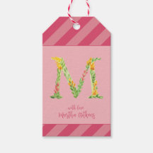 Waterverf Bloemen 'M' Monogram Favoriet Tag