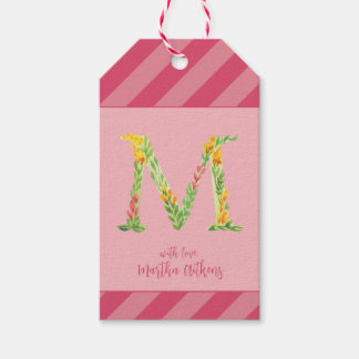 Waterverf Bloemen 'M' Monogram Favoriet Tag Cadeaulabel