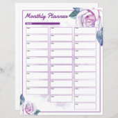 Waterverf Bloemen Maandelijkse Planner Sjabloon (Voorkant / Achterkant)