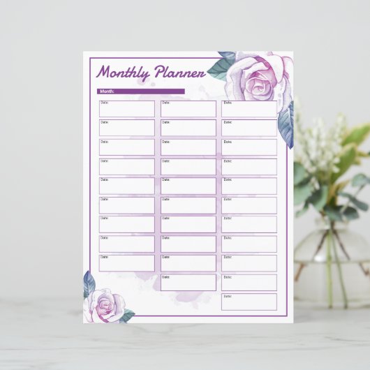 Waterverf Bloemen Maandelijkse Planner Sjabloon (Staand voorkant)