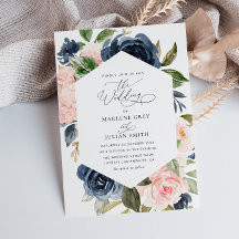 waterverf Bloemen Marine Blauw en Blush bruiloft
