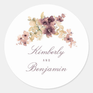 Waterverf bloemen Mauve en gouden bruiloft Ronde Sticker