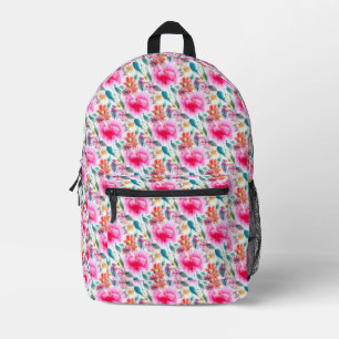 Waterverf bloemen met een donkerkleurige kleur bor bedrukte rugzak