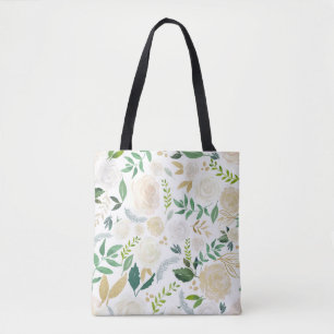 Waterverf bloemen met Faux Gold Glitter en Folie Tote Bag
