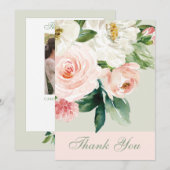 Waterverf Bloemen met Foto Bruiloft Bedankkaart (Voorkant / Achterkant)