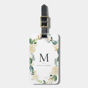 Waterverf bloemen met Gold Foil Glitter Monogram Bagagelabel