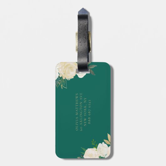 Waterverf bloemen met Gold Foil Monogram Green Bagagelabel (Achterkant verticaal)