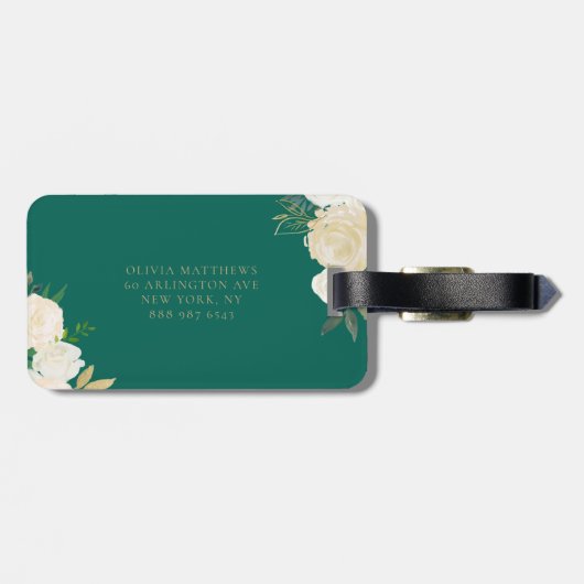 Waterverf bloemen met Gold Foil Monogram Green Bagagelabel (Achterkant horizontaal)