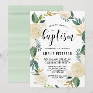 Waterverf bloemen met Gold Glitter Baptisme Kaart