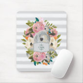 Waterverf bloemen met grafische grijze strips Muismat (Met muis)