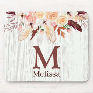 Waterverf Bloemen met Monogram op Rustieke Witte H Muismat