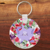 Waterverf bloemen met monogram sleutelhanger (Voorkant)