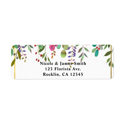 Waterverf Bloemen Modern Glam Bruiloft Etiket (Voorkant)