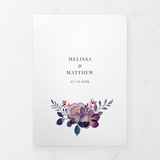 Waterverf Bloemen Moderne QR Code Huwelijk Drieluik Uitnodiging (Cover)