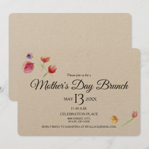 Waterverf bloemen, Moederdag Brunch Invitation Kaart