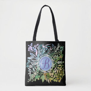 Waterverf bloemen monogram draagtas