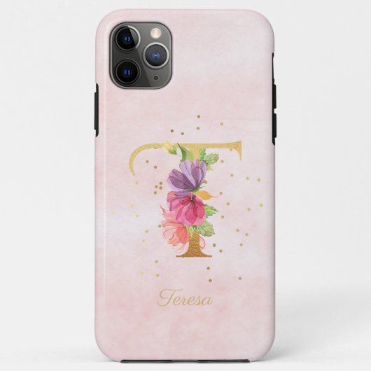 Waterverf Bloemen Monogram Naam Initiaal T Letter Case-Mate iPhone Case (Achterkant)